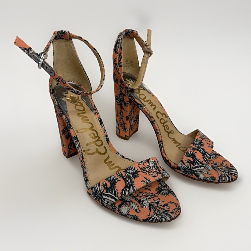 Womens Sam Edelman Yaro Block Heel Sandals Cactus/floral Pattern Size 8